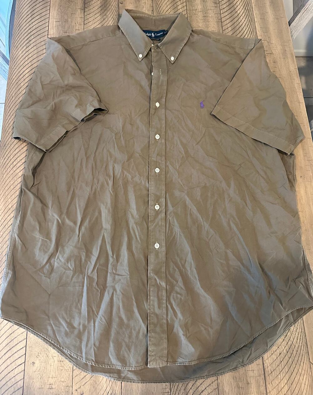 Ralph Lauren Mens XL Olive Green Cotton SS Button Down Shirt Classic Fit